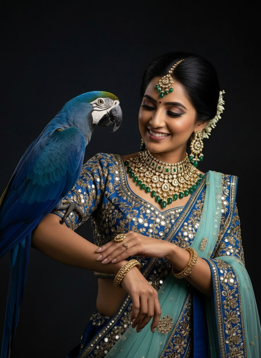 Royal Blue & Sea Mist Custom Bridal Lehenga