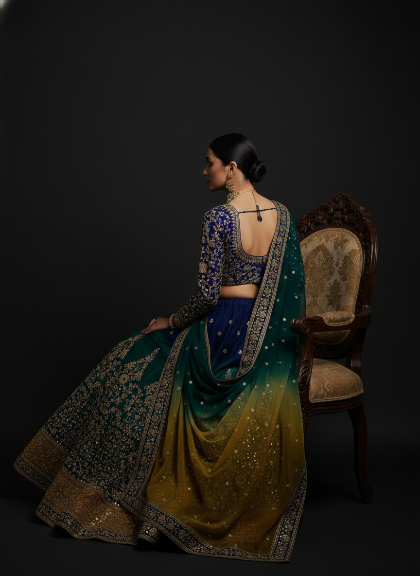 Royal Blue & Emerald Green Custom Bridal Lehenga