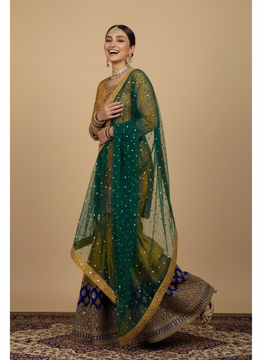 Mustard Gold & Emerald Green Custom Sharara Set