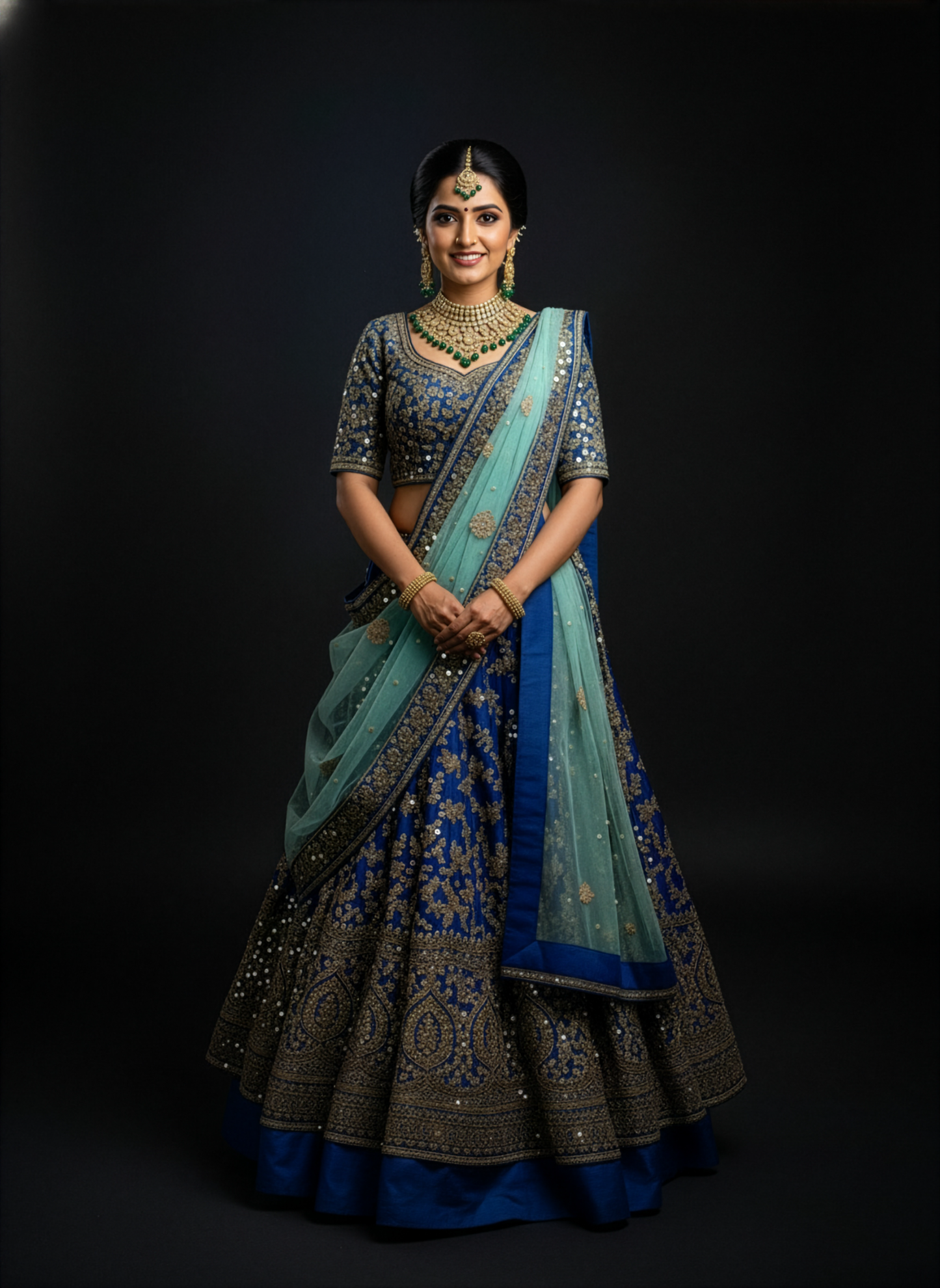Royal Blue & Sea Mist Custom Bridal Lehenga