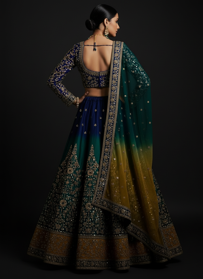 Royal Blue & Emerald Green Custom Bridal Lehenga