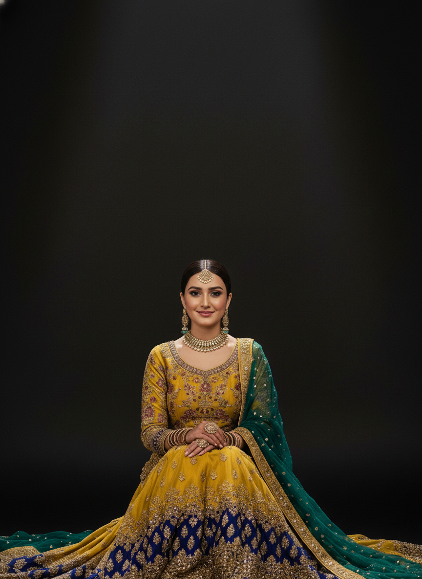 Mustard Gold & Emerald Green Custom Sharara Set