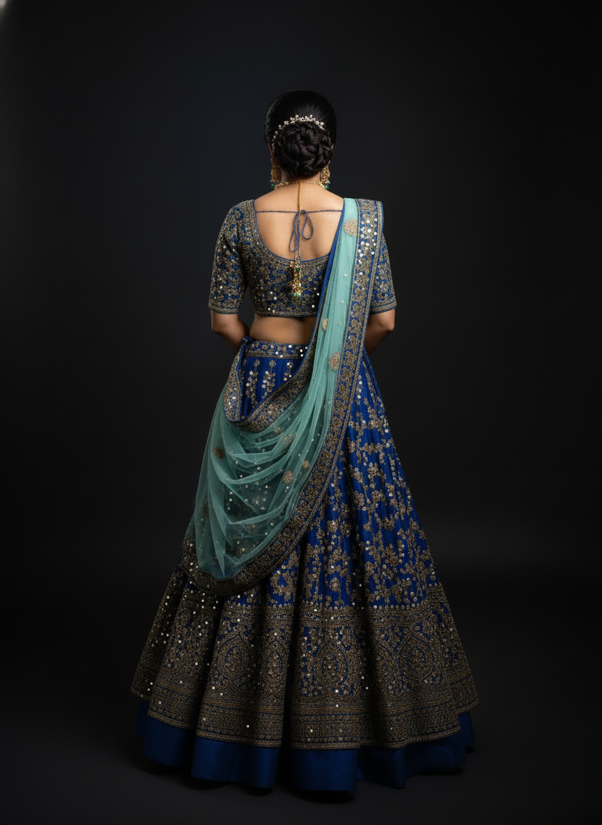 Royal Blue & Sea Mist Custom Bridal Lehenga