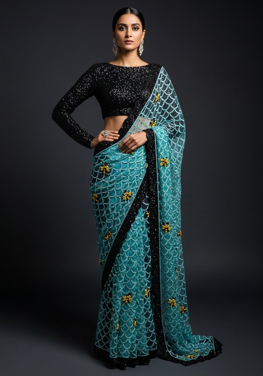 Midnight Waves Custom Sequin Saree
