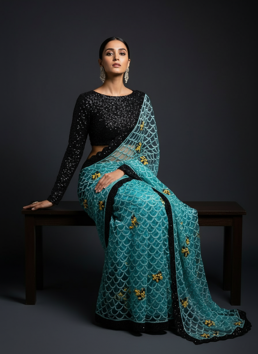 Midnight Waves Custom Sequin Saree