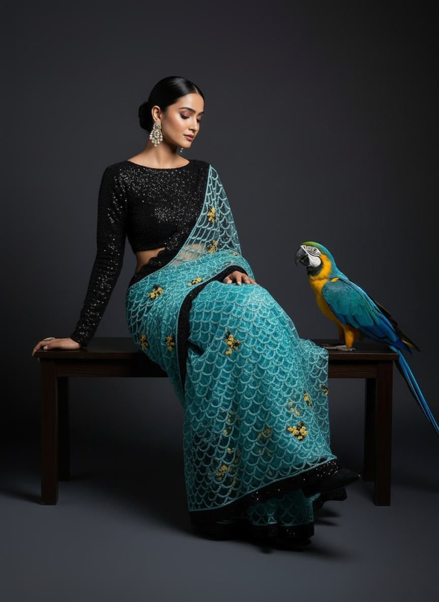 Midnight Waves Custom Sequin Saree