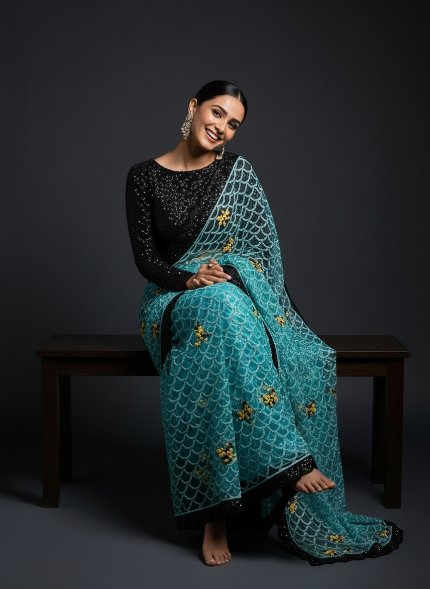 Midnight Waves Custom Sequin Saree