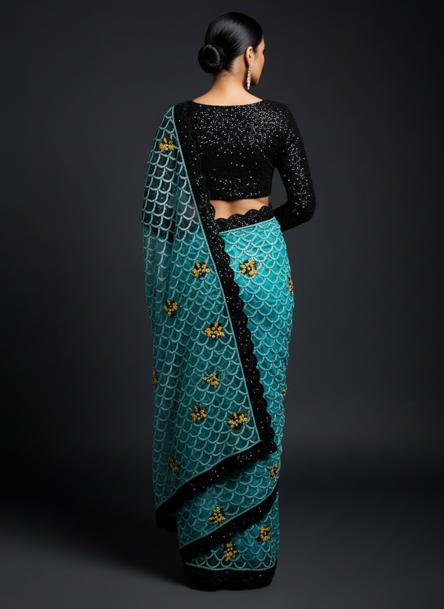 Midnight Waves Custom Sequin Saree